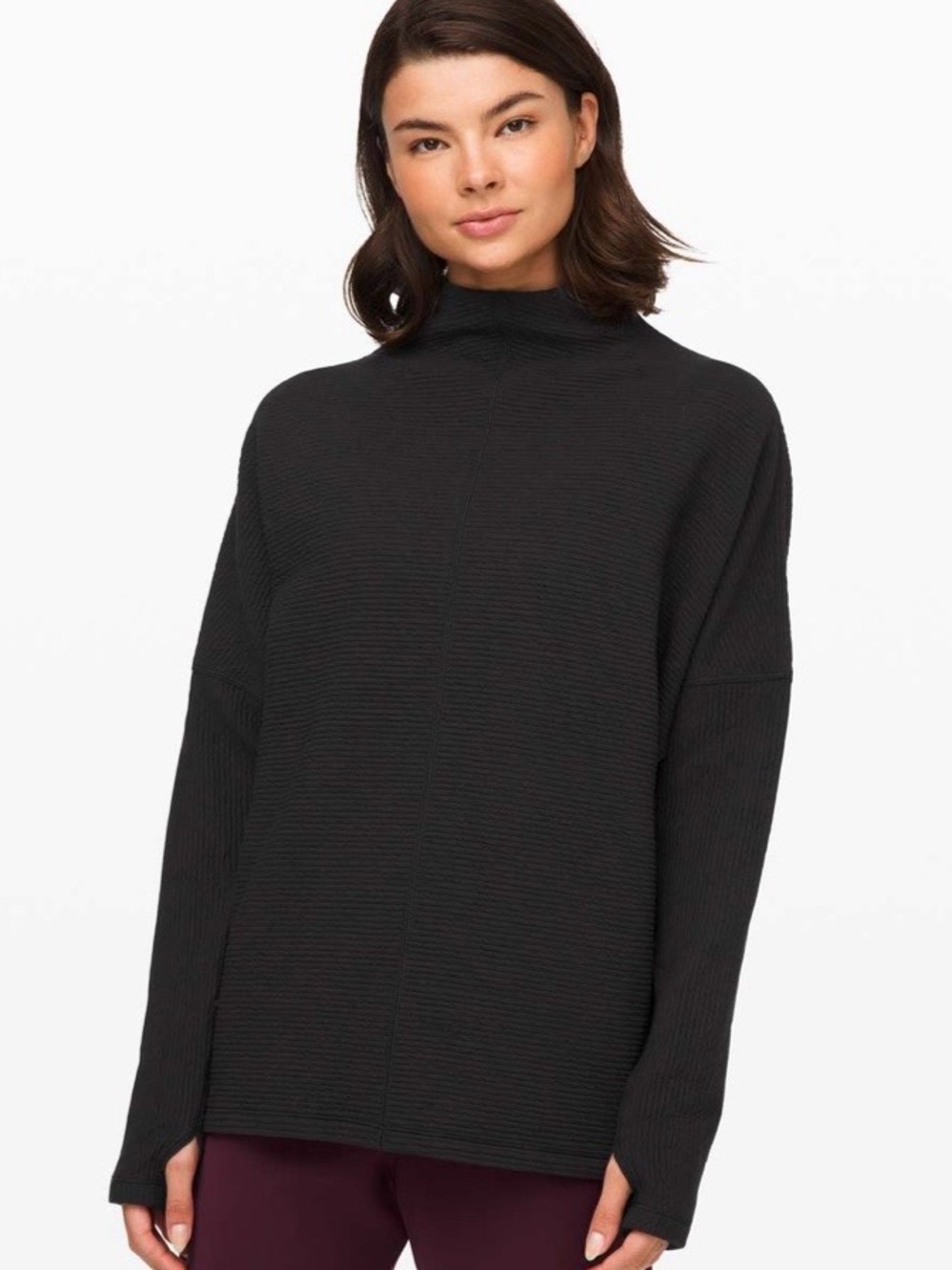 lululemon athletica Along the Way Black Ribbed Funnel-Neck Pullover